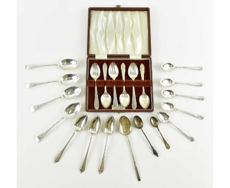 A hallmarked sterling silver set of teaspoons, hallmarked 1946, Sheffield. Maker's mark is T W &amp; S. The lot to further in