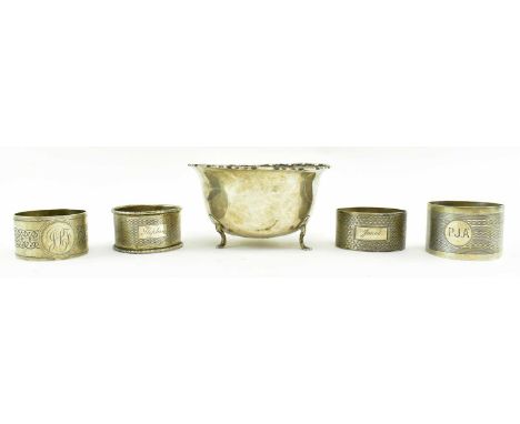 A collection of silver items. The lot to include a George V hallmarked silver dish, hallmarked 1934 Birmingham, sponsors mark