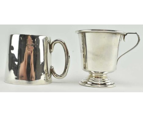 Two hallmarked silver christening cups. The lot to include a footed silver cup, hallmarked year 1987 Birmingham, sponsor mark