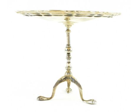 An Edwardian hallmarked silver tripod miniature table, hallmarked 1901 Sheffield. Sponsors mark Roberts &amp; Belk Ltd. Weigh