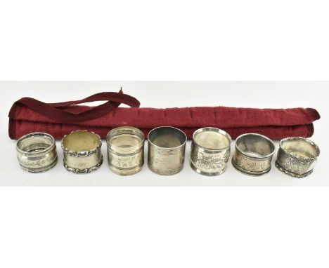 A collection of American sterling silver 19th / early 20th century silver napkin rings. Some stamped Sterling, the others unm