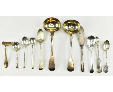 A collection of eleven pieces hallmarked silver flatware. The lot to include a William IV hallmarked silver laddle, hallmarke