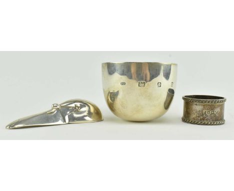 A collection of three hallmarked silver items. The items to include a hallmarked London 1991 silver bowl, sponsors mark for R