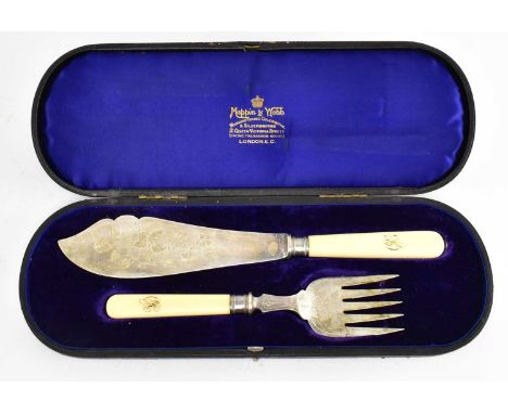 A Victorian hallmarked silver fish serving set, Cased and lined. Hallmarked year 1896 Sheffield, sponsor mark for Mappin &amp