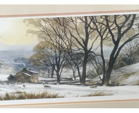 A limited Edition print winter landscape scene a watercolour and a framed photo and a collection of games. (a lot)