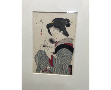 NO RESERVE - A framed Japanese wood block print from the Art World Series .12 by 18 cm .