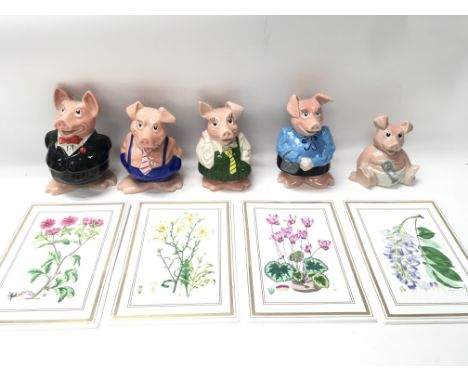 Collection of 5 Wade money banks and royal Worcester porcelain plaqueâ€™s