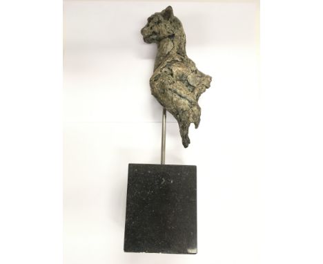 A signed and numbered Hamish Mackie bronze titled 'Cheetah Fragment', numbered 25 of 25. Approx height including base 43cm.