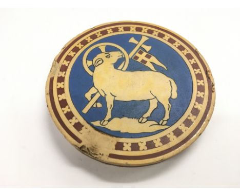 A Victorian Minton &amp; Co Pugin encaustic circular floor tile, approx diameter 16cm.
