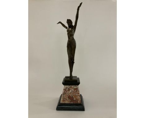 A bronze figure of an Egyptian dancer mounted on a marble base after Chapirus, 50cm.