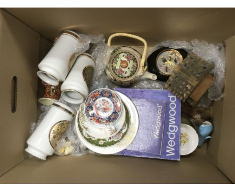A box of various ceramics including Royal Doulton, Wedgwood, Sylvac etc.