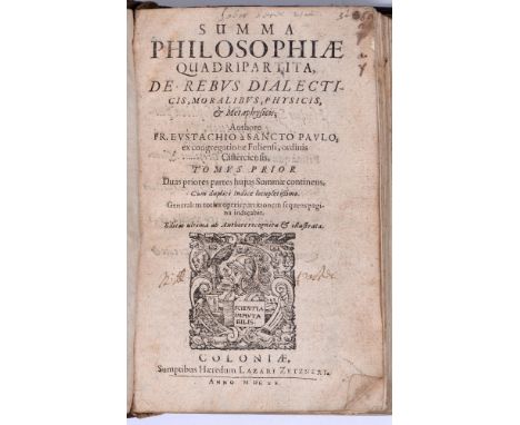 Early 17th Century Monogrammed English Binding. [Asseline (Eustache)]/Eustachius a Sancto Paulo,&nbsp;Summa philosophiæ&nbsp;