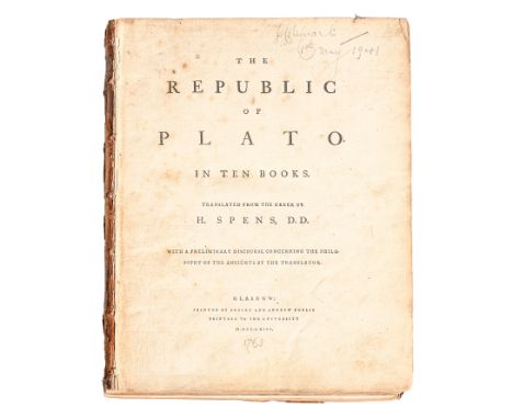 Plato &amp; Spens (Harry, D.D., translator),&nbsp;The Republic of Plato. In Ten Books. Translated from the Greek by H. Spens,