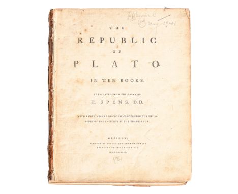 Plato &amp; Spens (Harry, D.D., translator),&nbsp;The Republic of Plato. In Ten Books. Translated from the Greek by H. Spens,