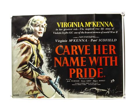 Carve Her Name With Pride (1958) Quad Poster, UK Quad poster for this WWII film starring Virginia McKenna and with Eric Pulfo