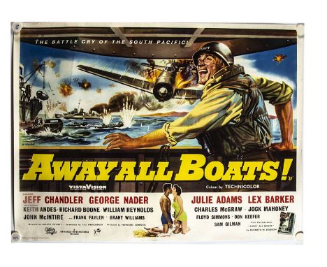 Away All Boats (1956) Quad Poster, UK Quad poster for this little known WWII Drama with striking artwork by Bill Wiggins - ro