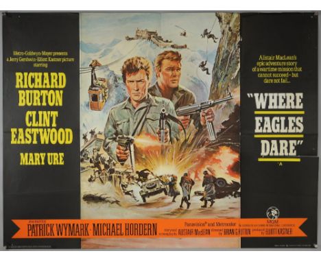 Where Eagles Dare (R-1970's) British Quad film poster, War starring Clint Eastwood & Richard Burton, MGM, folded, 30 x 40 inc