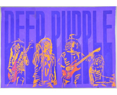 Deep Purple - Original painted artwork by John Judkins, signed & dated 1972, flat, 23.25 x 33 inches Provenance: I Was Lord K