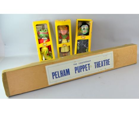 Pelham puppet theatre and three puppets, boxed