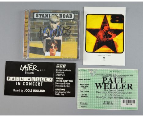 Paul Weller - ’Stanley Road’ signed 1995 CD album plus 2005 reissue post card. Unused ticket to ‘Later With Jools Holland TV 