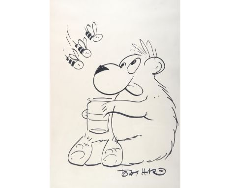 Tony Hart (1925-2009); 'The Honey Pot', marker pen sketch, signed, framed, 29 x 38 inches.   