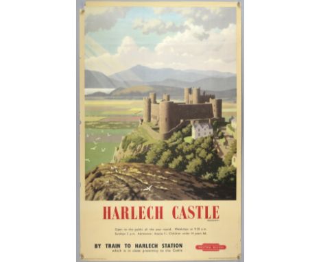 Travel Poster - Harlech Castle, Western Region Railways poster, artwork by R. Lampitt, folded, 25 x 40 inches .      