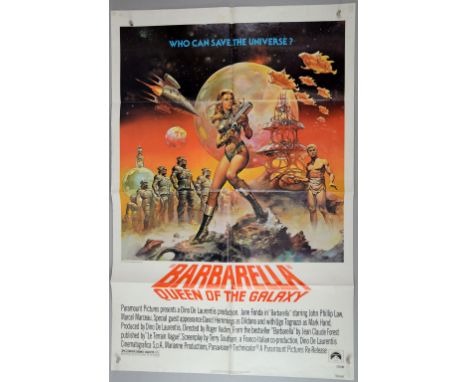 Barbarella: Queen of the Galaxy (R-1977) US One sheet film poster, starring Jane Fonda, folded, 27 x 41 inches.      