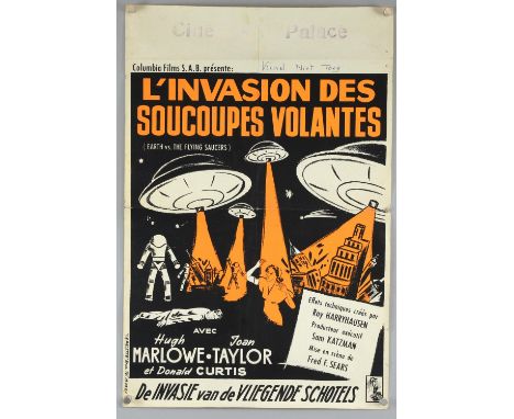 Earth Vs The Flying Saucers (1956) Belgian film poster, folded, 14 x 21.5 inches.      