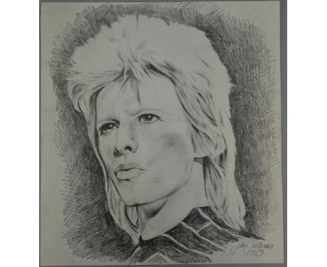 David Bowie - Original pencil drawing by John Judkins, signed & dated 1973, flat, 17 x 15.75 inches Provenance: I Was Lord Ki