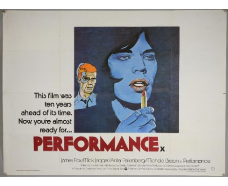 Performance (R-1979) British Quad film poster, rare design, starring Mick Jagger with artwork by Vic Fair, Warner Bros, folde