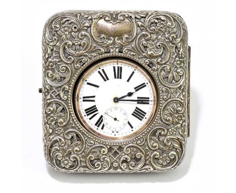 HENRY MATTHEWS; an Edward VII hallmarked silver mounted easel back pocket watch holder, the case housing a silver plated Goli