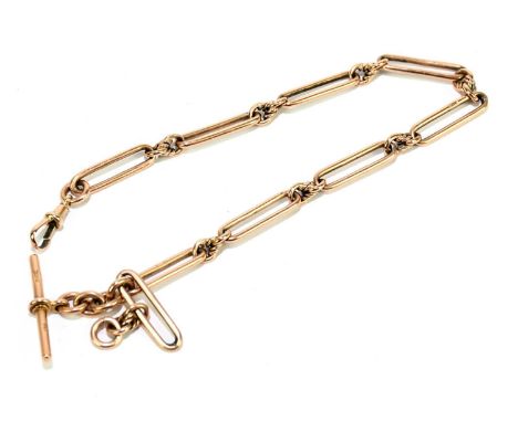 A 9ct rose gold fancy link Albert chain and T-bar, length 31cm, approx weight 37.5g.Condition Report: Light surface wear thro
