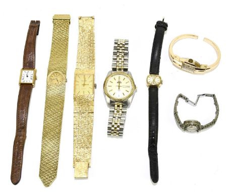 A group of seven various watches, including a Rotary 9ct yellow gold lady's example (7)