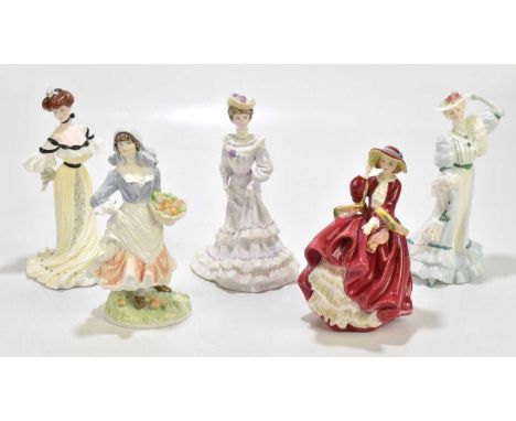 COALPORT; three figures comprising Golden Age 'Alexandra at the Ball' no.6578/12500, 'Beatrice at the Garden Party' no.6578, 