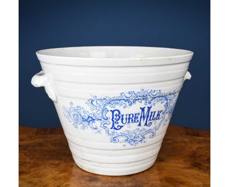 DAIRY OUTFIT COMPANY LTD, KINGS CROSS LONDON; an Edwardian Ironstone twin handled advertising Pure Milk pail, with flow blue 