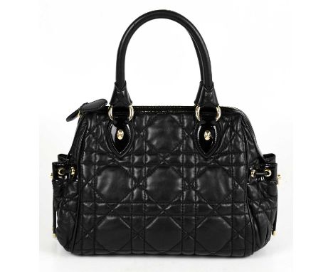CHRISTIAN DIOR; a black cannage quilted lambskin leather 'Granville' handbag with side pockets, D-shaped top bar handles, gol