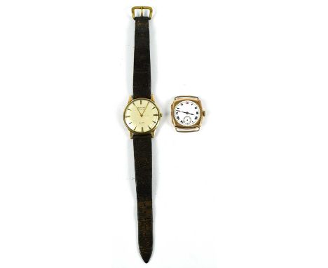ROTARY; a 9ct seventeen jewel crown wind wristwatch, together with a further unnamed 9ct gold cased wristwatch, lacking strap