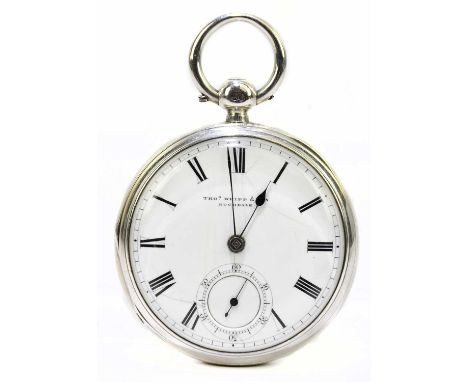 THOMAS WHIPP &amp; SONS, ROCHDALE; a Victorian hallmarked silver key wind open face pocket watch, the enamel dial set with Ro