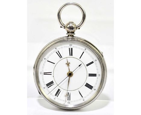 RICHARD ELLIOTT; a Victorian hallmarked silver cased key wind open face pocket watch, the enamel dial set with Arabic and Rom