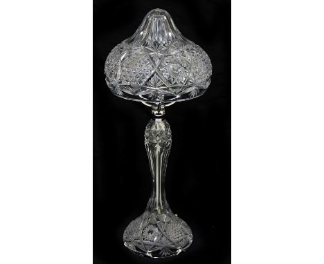 A cut glass table lamp, with glass shade, height 47cm.