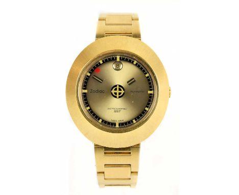 ZODIAC; a gilt metal astrographic gentleman's automatic wristwatch, the circular dial with date aperture, with gilt metal str