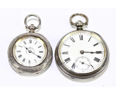 A hallmarked silver open faced key wind pocket watch, the enamelled dial set with Roman numerals and subsidiary seconds dial,