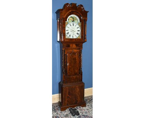 ROBERT WHITWORTH HEYWOOD; a 19th century eight day longcase clock, the painted face with rolling moon phase above dial set wi