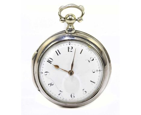 J. SNELLING, ALTON; a William IV hallmarked silver key wind pair cased open face pocket watch, the enamel dial set with Arabi