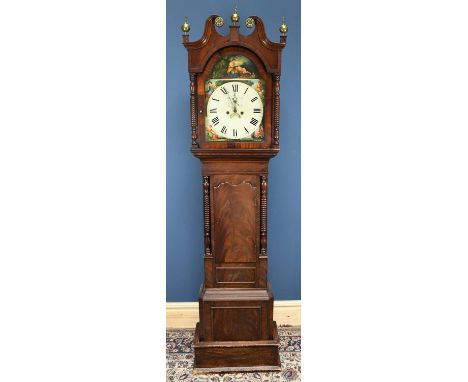 A 19th century mahogany eight day longcase clock, the painted Roman numeral dial with subsidiary seconds, with movement strik