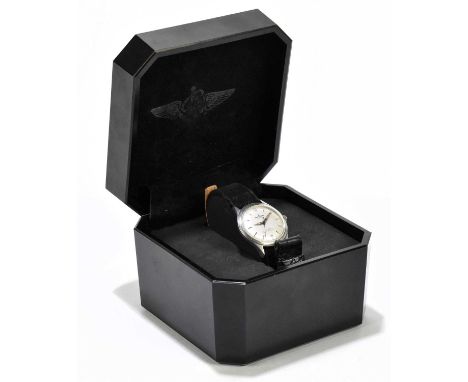BREITLING; a 1950s gentleman's stainless steel wristwatch, the silvered dial set with Arabic numerals and batons, with sevent