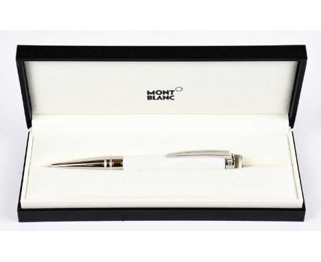 MONTBLANC; an unused white Star Walker ceramic Doué ballpoint pen, box and paperwork.