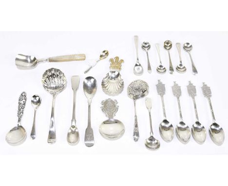 MARY CHAWNER (PROBABLY); a William IV hallmarked silver mustard spoon, London 1835, together with a collection of Georgian an