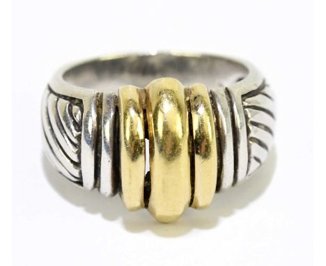 A silver and 18ct yellow gold set ring, size N 1/2, approx. 11.7g.