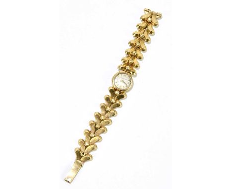 JAEGER-LECOULTRE; a lady's vintage 9ct yellow gold wristwatch with fancy link bracelet, length approx. 14cm, approx. 36.7g.